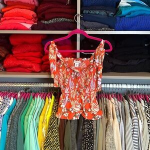 Rachel Zoe orange with flower print sleeveless top size XS